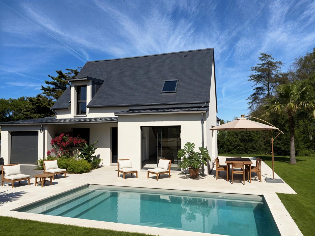 Garden before/after transformation - Zen landscaping with pool
